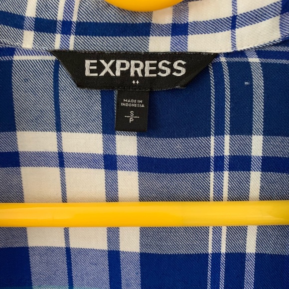 Express Blue & White Button Down Flannel - Picture 3 of 4